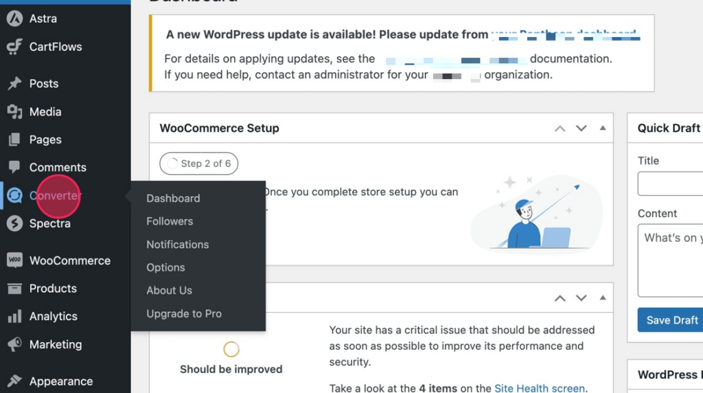 Select Converter from the WordPress Admin menu